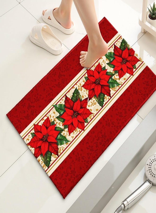 Evlaschin Poinsettia Bath Rug Winter Red Floral Bathroom Mats for Kitchen Sink Bedroom Xmas Flowers Non-Slip Holiday Bathroom Rugs 32x20 Inch for Living Shower Room Bathtub Toilet Tub - Image 2
